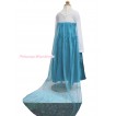 Frozen Elsa Rhinestone Snowflage Blue White Long Sleeve Cape Dress Party Costume C016